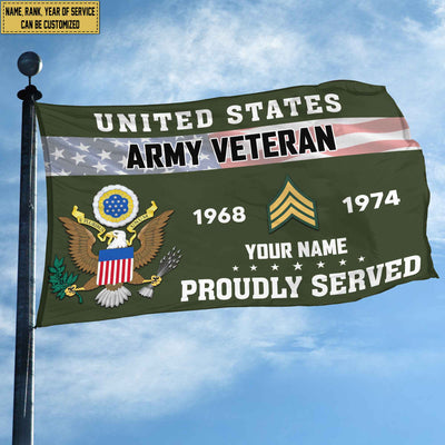 Premium US Army Grommet Flag, Custom Name, Rank, Year, Gifts For Army Veteran, Best Gifts On Father's Day, Armed Forces Day, Independence Day, Veterans Day.