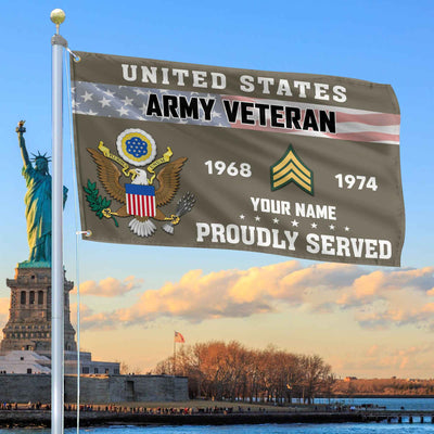 Premium US Army Grommet Flag, Custom Name, Rank, Year, Gifts For Army Veteran, Best Gifts On Father's Day, Armed Forces Day, Independence Day, Veterans Day.