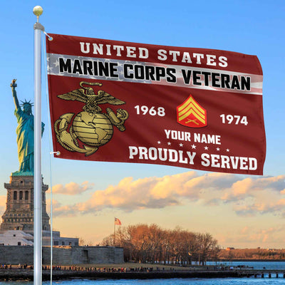 Premium USMC Grommet Flag, Custom Name, Rank, Year, Gifts For Marine Veteran, Best Gifts On Father's Day, Armed Forces Day, Independence Day, Veterans Day.