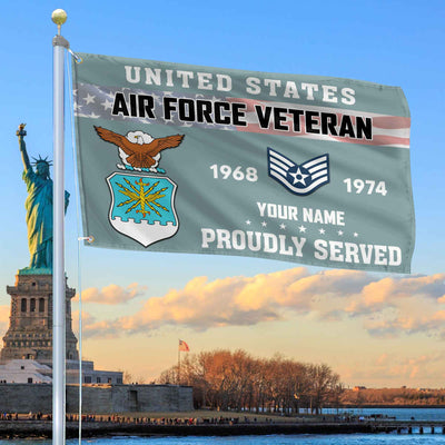 Premium USAF Grommet Flag, Custom Name, Rank, Year, Gifts For Air Force Veteran, Best Gifts On Father's Day, Armed Forces Day, Independence Day, Veterans Day.