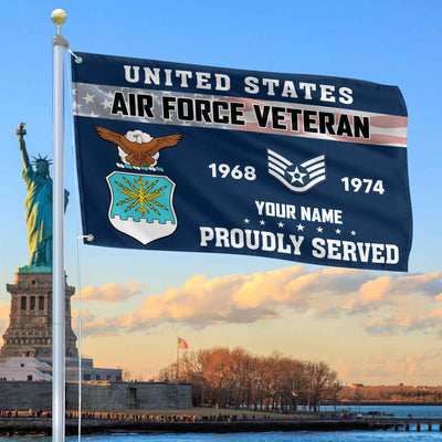 Premium USAF Grommet Flag, Custom Name, Rank, Year, Gifts For Air Force Veteran, Best Gifts On Father's Day, Armed Forces Day, Independence Day, Veterans Day.