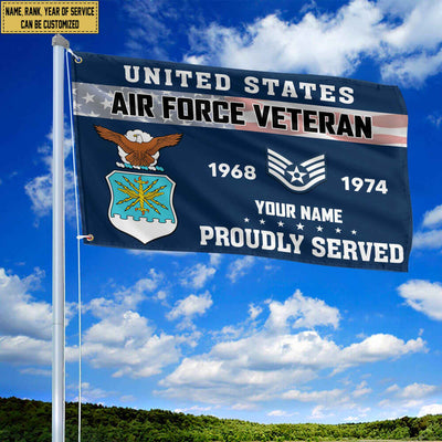 Premium USAF Grommet Flag, Custom Name, Rank, Year, Gifts For Air Force Veteran, Best Gifts On Father's Day, Armed Forces Day, Independence Day, Veterans Day.