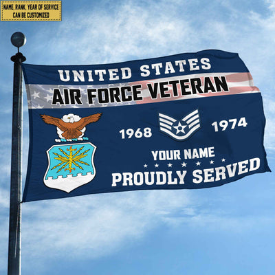 Premium USAF Grommet Flag, Custom Name, Rank, Year, Gifts For Air Force Veteran, Best Gifts On Father's Day, Armed Forces Day, Independence Day, Veterans Day.