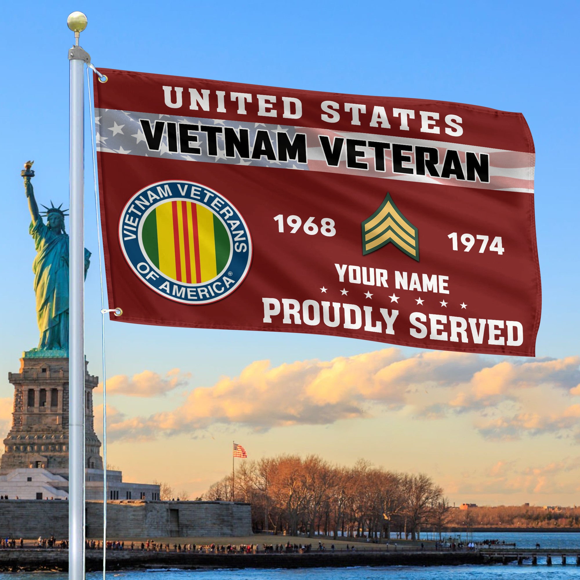 Premium Vietnam Veteran Grommet Flag, Custom Name, Rank, Year, Gifts For Vietnam Veteran, Best Gifts On Father's Day, Armed Forces Day, Independence Day, Veterans Day.