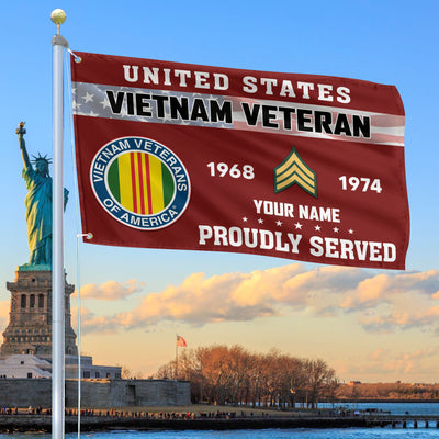 Premium Vietnam Veteran Grommet Flag, Custom Name, Rank, Year, Gifts For Vietnam Veteran, Best Gifts On Father's Day, Armed Forces Day, Independence Day, Veterans Day.