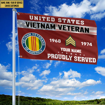 Premium Vietnam Veteran Grommet Flag, Custom Name, Rank, Year, Gifts For Vietnam Veteran, Best Gifts On Father's Day, Armed Forces Day, Independence Day, Veterans Day.