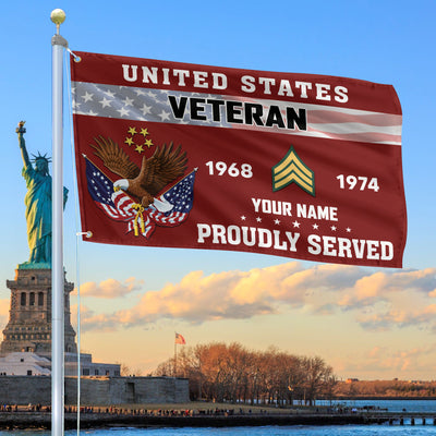 Premium US Veteran Grommet Flag, Custom Name, Rank, Year, Gifts For US Veteran, Best Gifts On Father's Day, Armed Forces Day, Independence Day, Veterans Day.