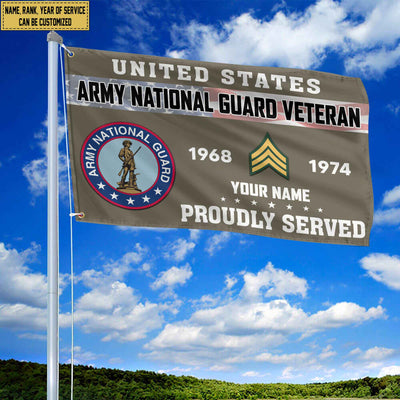 Premium US Army National Guard Grommet Flag, Custom Name, Rank, Year, Gifts For Army National Guard Veteran, Best Gifts On Father's Day, Armed Forces Day, Independence Day, Veterans Day.