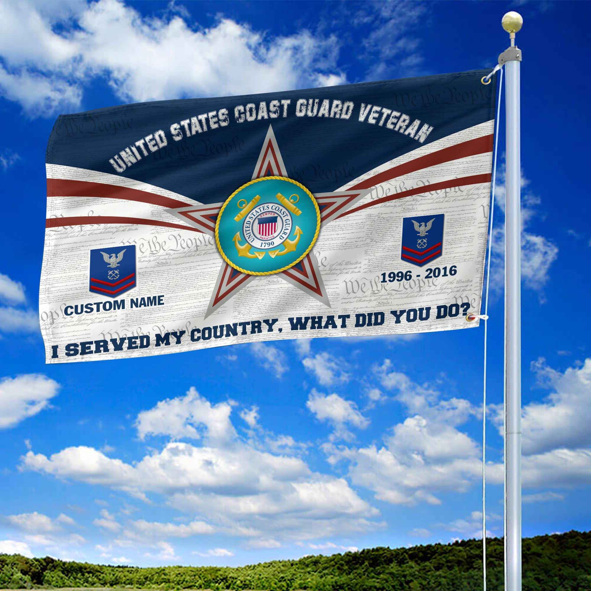 Premium Custom USCG Grommet Flag, Gifts For Coast Guard Veteran, Best Gifts On Father's Day, Armed Forces Day, Independence Day, Veterans Day.