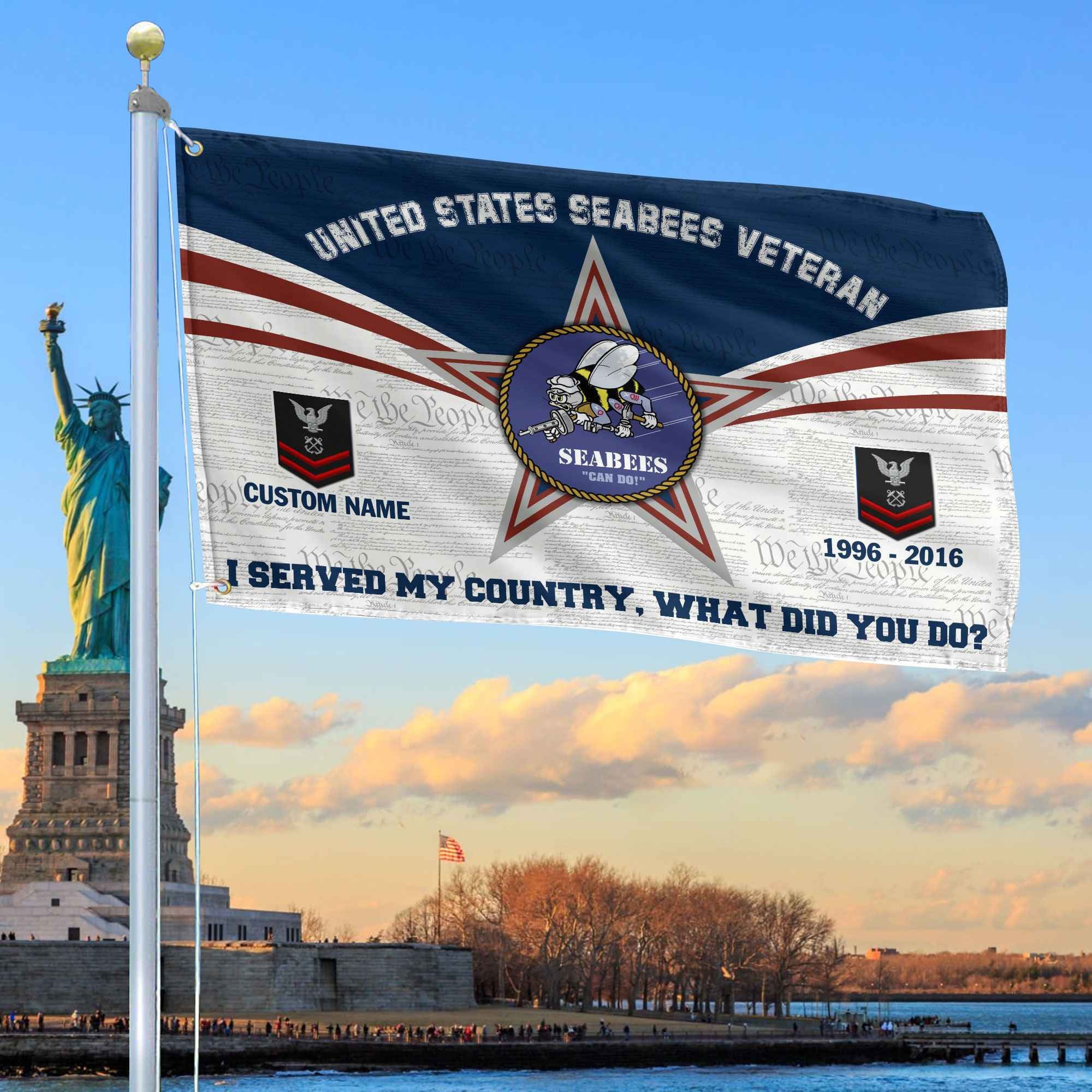 Premium Custom US Seabees Grommet Flag, Gifts For Seabees Veteran, Best Gifts On Father's Day, Armed Forces Day, Independence Day, Veterans Day.