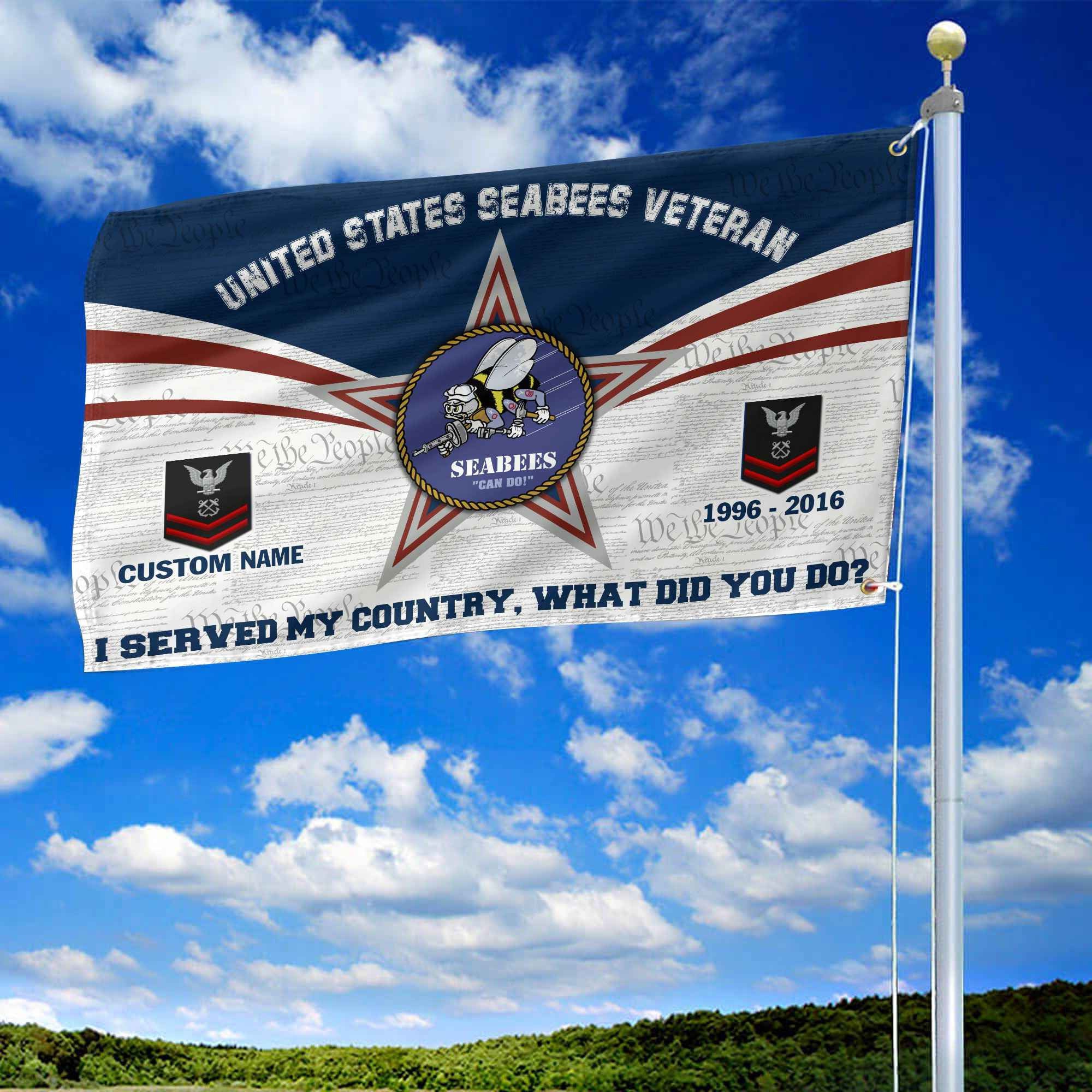 Premium Custom US Seabees Grommet Flag, Gifts For Seabees Veteran, Best Gifts On Father's Day, Armed Forces Day, Independence Day, Veterans Day.