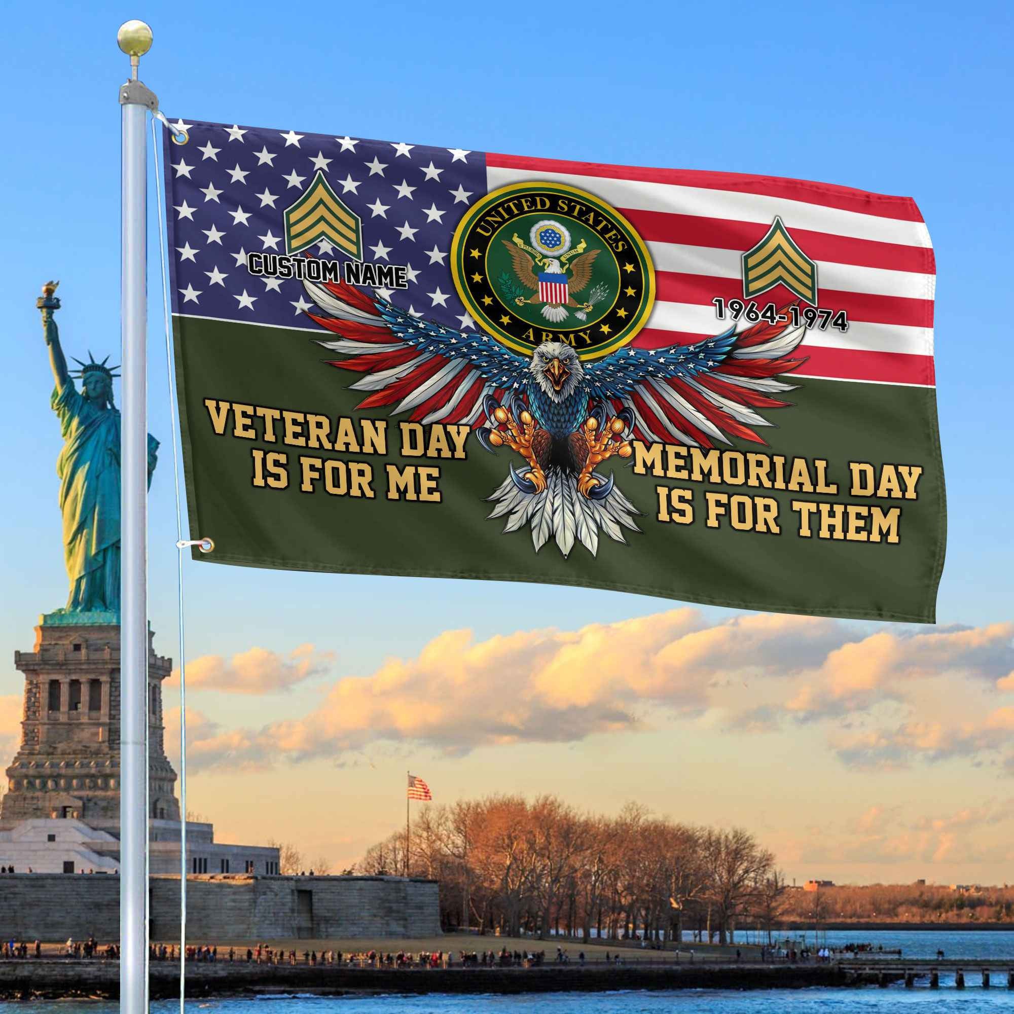 US Army Custom Grommet Flag, Gifts For Army Veteran, Best Gifts On Father's Day, Armed Forces Day, Independence Day, Veterans Day.