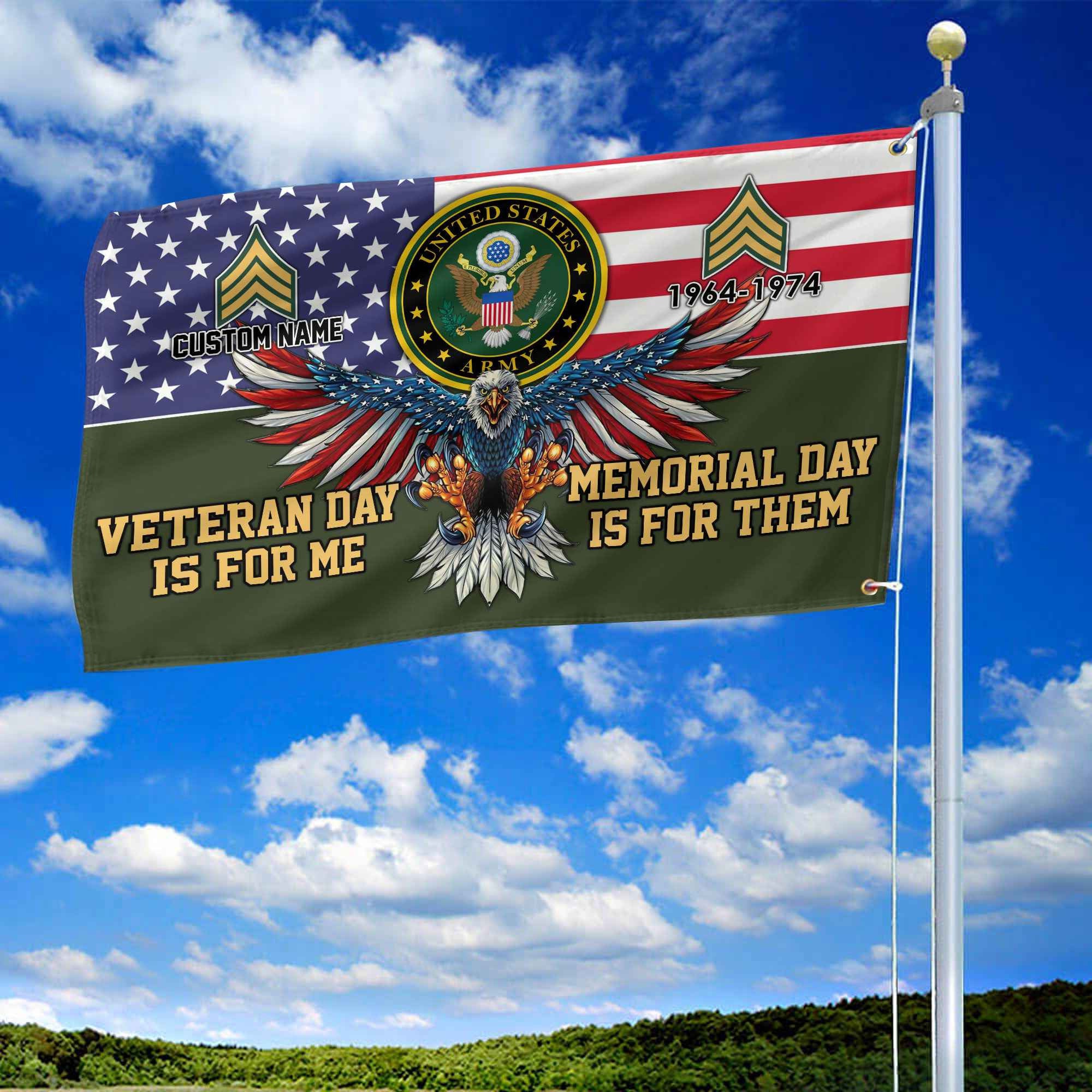 US Army Custom Grommet Flag, Gifts For Army Veteran, Best Gifts On Father's Day, Armed Forces Day, Independence Day, Veterans Day.