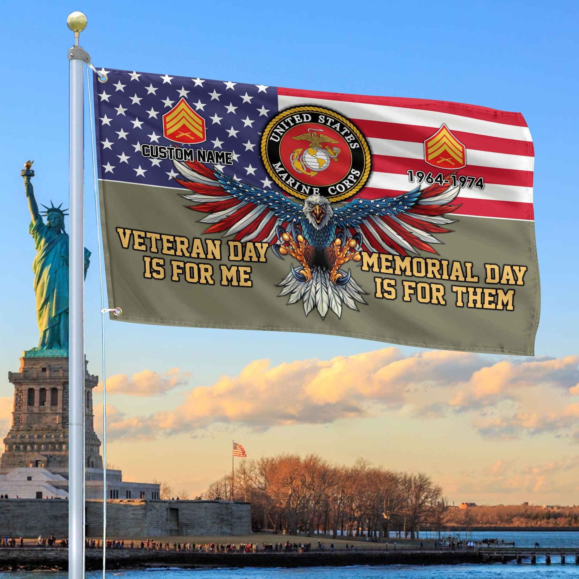 USMC Custom Grommet Flag, Gifts For Marine Veteran, Best Gifts On Father's Day, Armed Forces Day, Independence Day, Veterans Day.