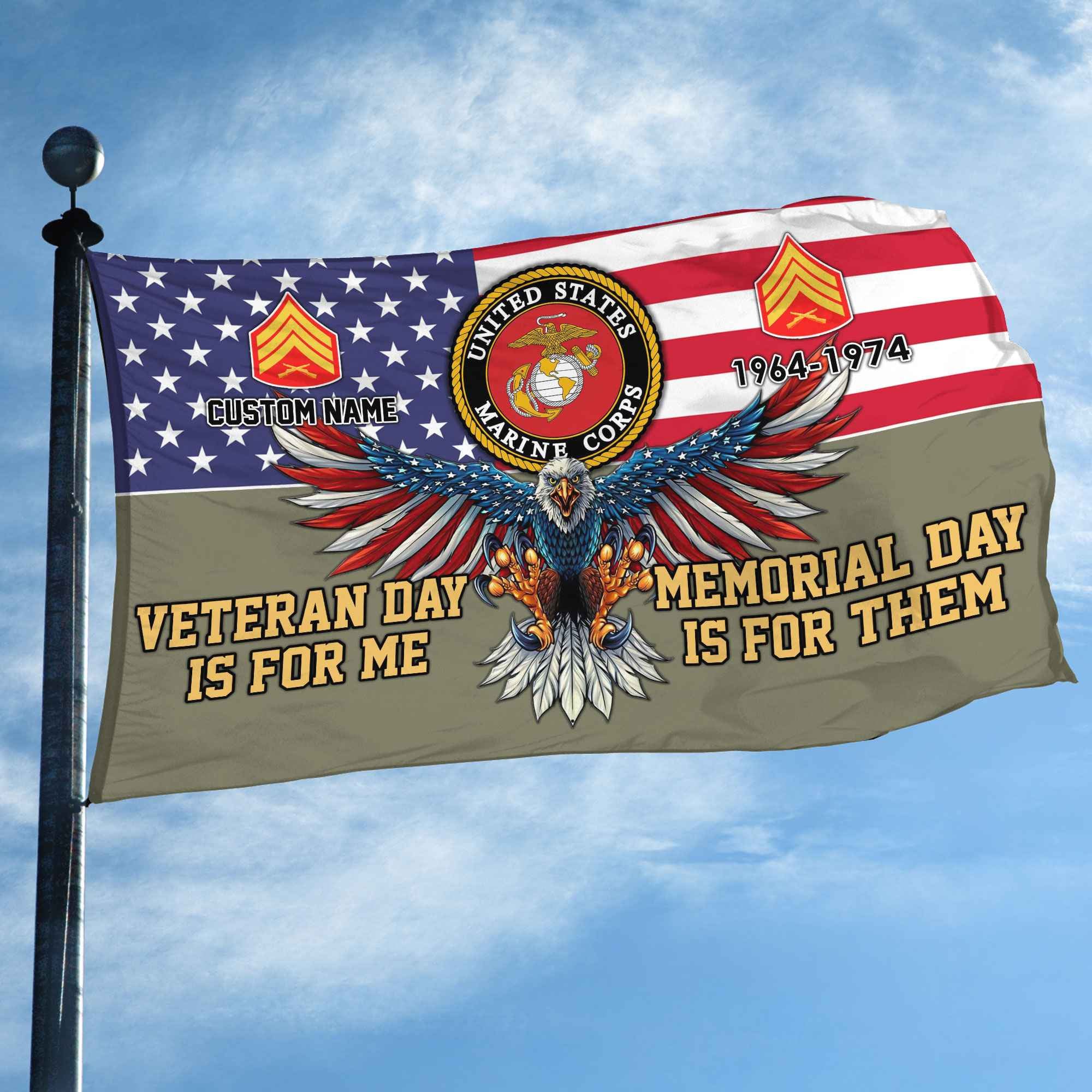 USMC Custom Grommet Flag, Gifts For Marine Veteran, Best Gifts On Father's Day, Armed Forces Day, Independence Day, Veterans Day.
