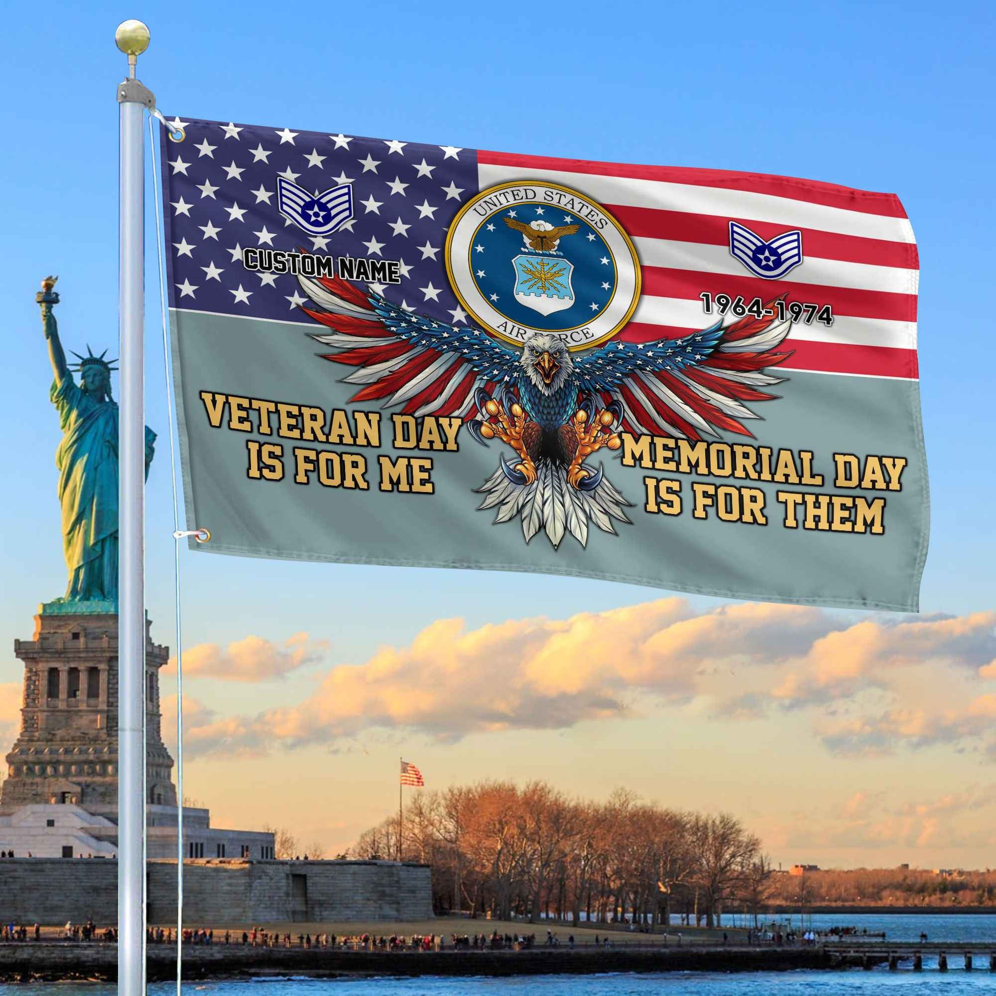 USAF Custom Grommet Flag, Gifts For Air Force Veteran, Best Gifts On Father's Day, Armed Forces Day, Independence Day, Veterans Day.