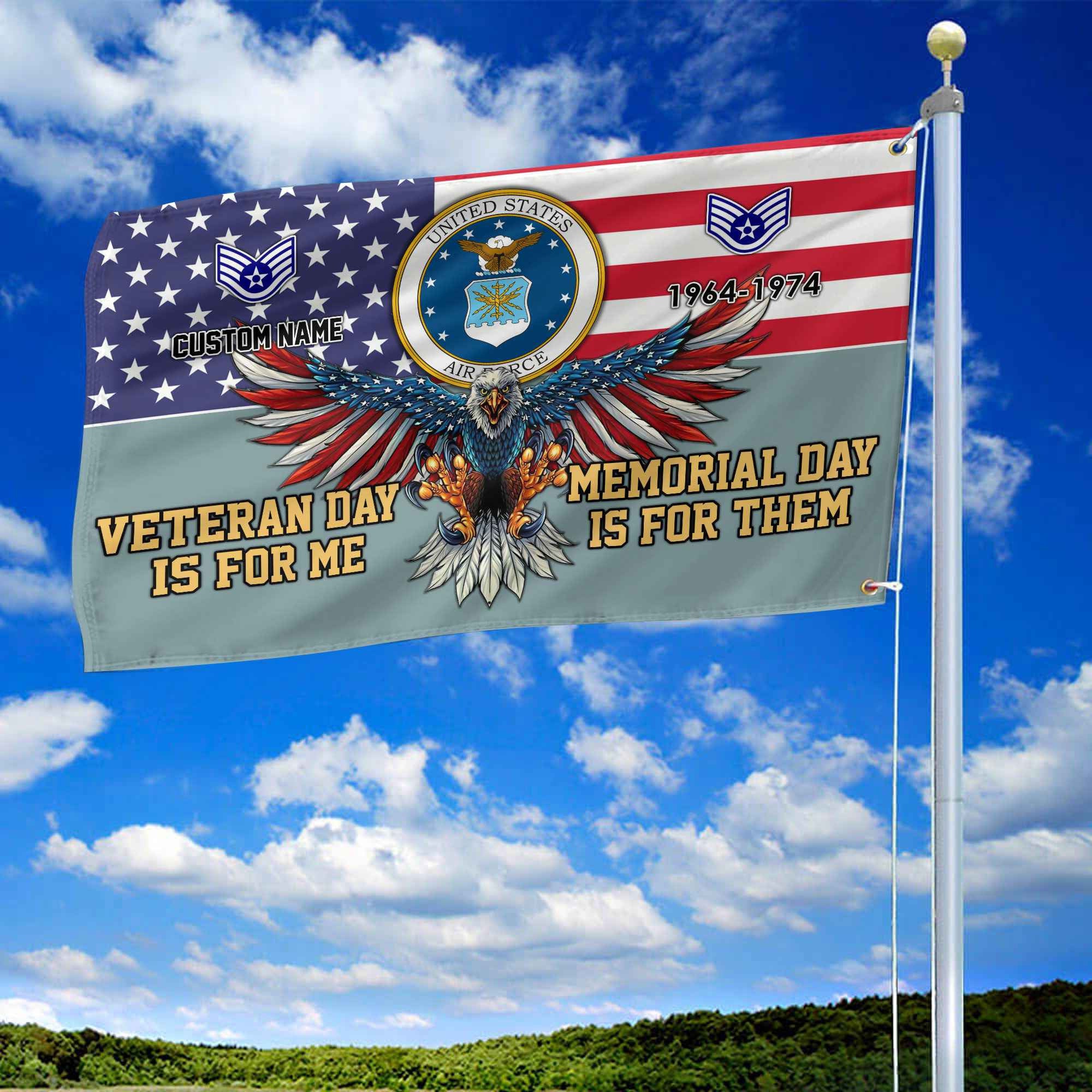USAF Custom Grommet Flag, Gifts For Air Force Veteran, Best Gifts On Father's Day, Armed Forces Day, Independence Day, Veterans Day.