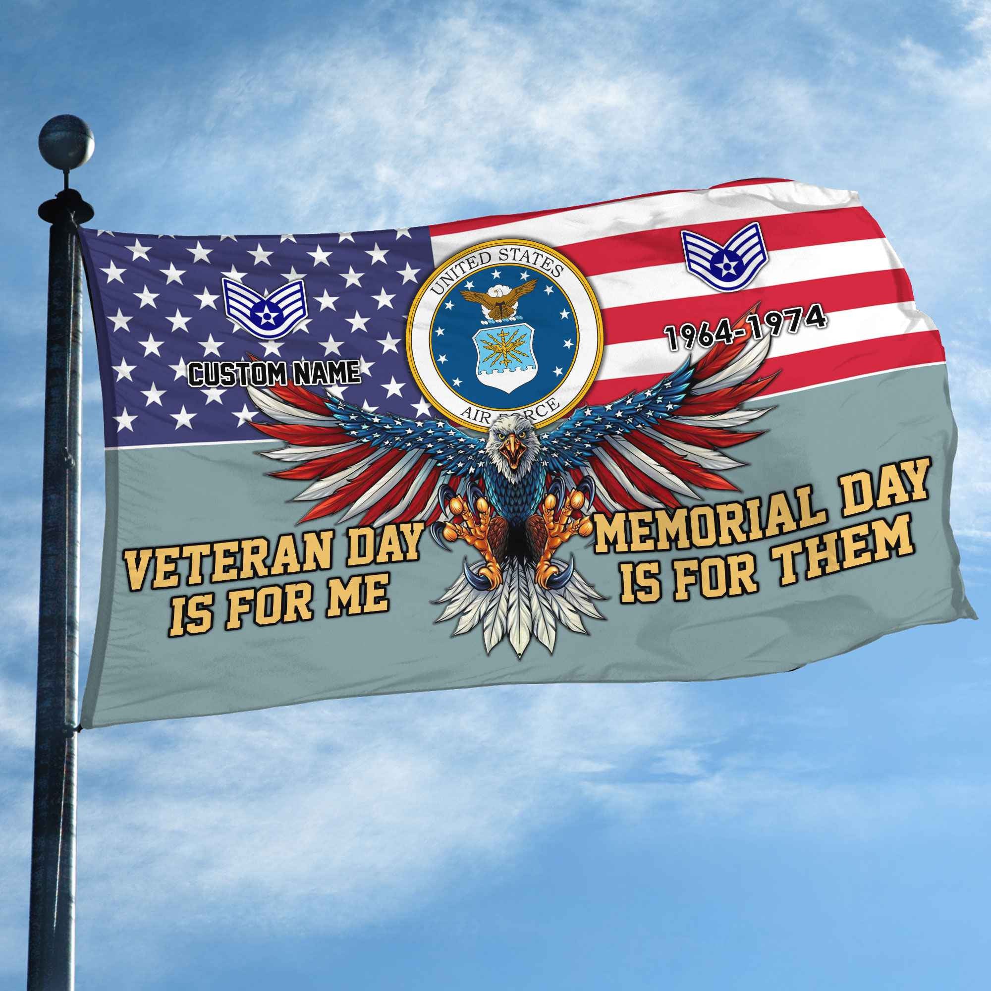 USAF Custom Grommet Flag, Gifts For Air Force Veteran, Best Gifts On Father's Day, Armed Forces Day, Independence Day, Veterans Day.