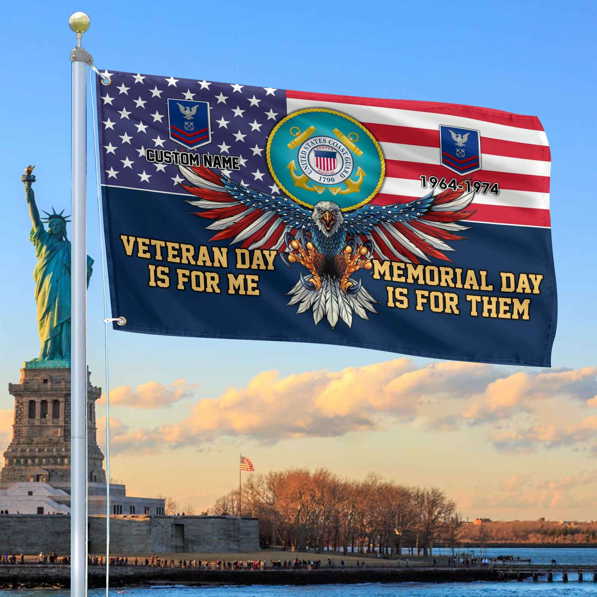 USCG Custom Grommet Flag, Gifts For Coast Guard Veteran, Best Gifts On Father's Day, Armed Forces Day, Independence Day, Veterans Day.