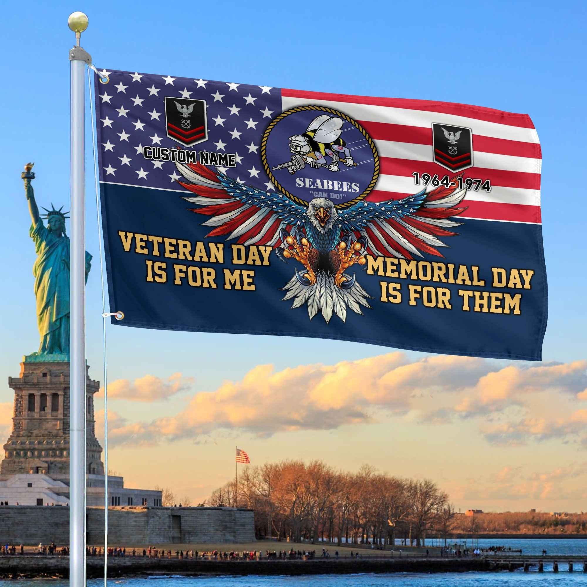 US Seabees Custom Grommet Flag, Gifts For Seabees Veteran, Best Gifts On Father's Day, Armed Forces Day, Independence Day, Veterans Day.
