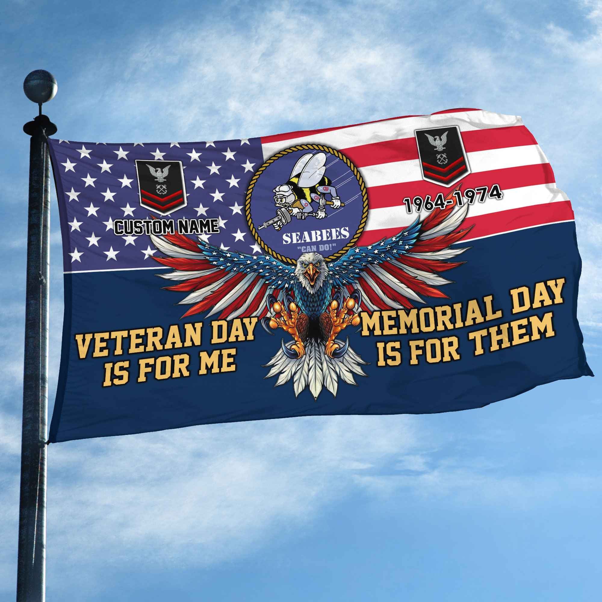 US Seabees Custom Grommet Flag, Gifts For Seabees Veteran, Best Gifts On Father's Day, Armed Forces Day, Independence Day, Veterans Day.