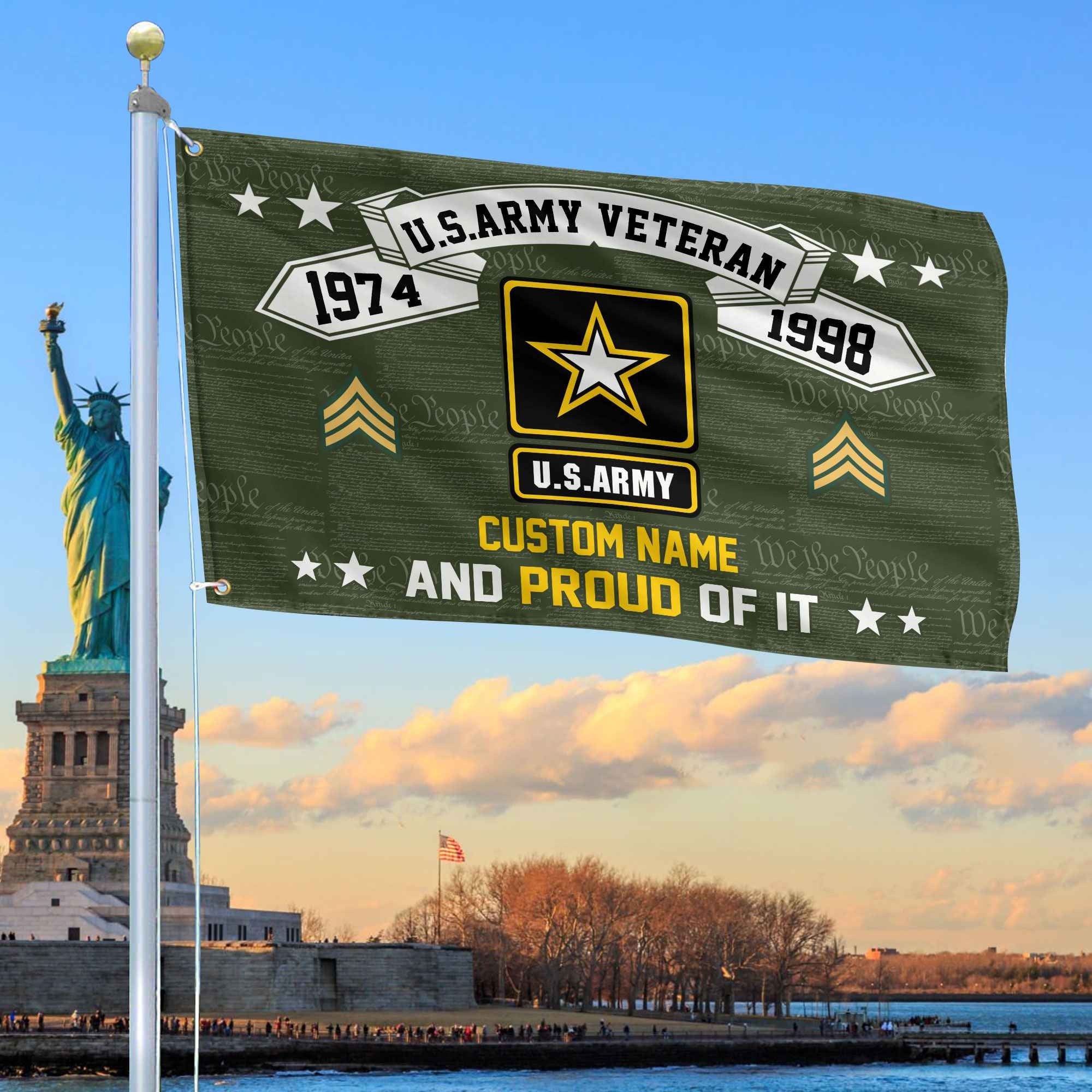 Unique Custom Name, Rank, Year US Army Grommet Flag, Gifts For Army Veteran, Gifts For Dad, For Husband, Best Gifts On Father's Day, Independence Day, Veterans Day.