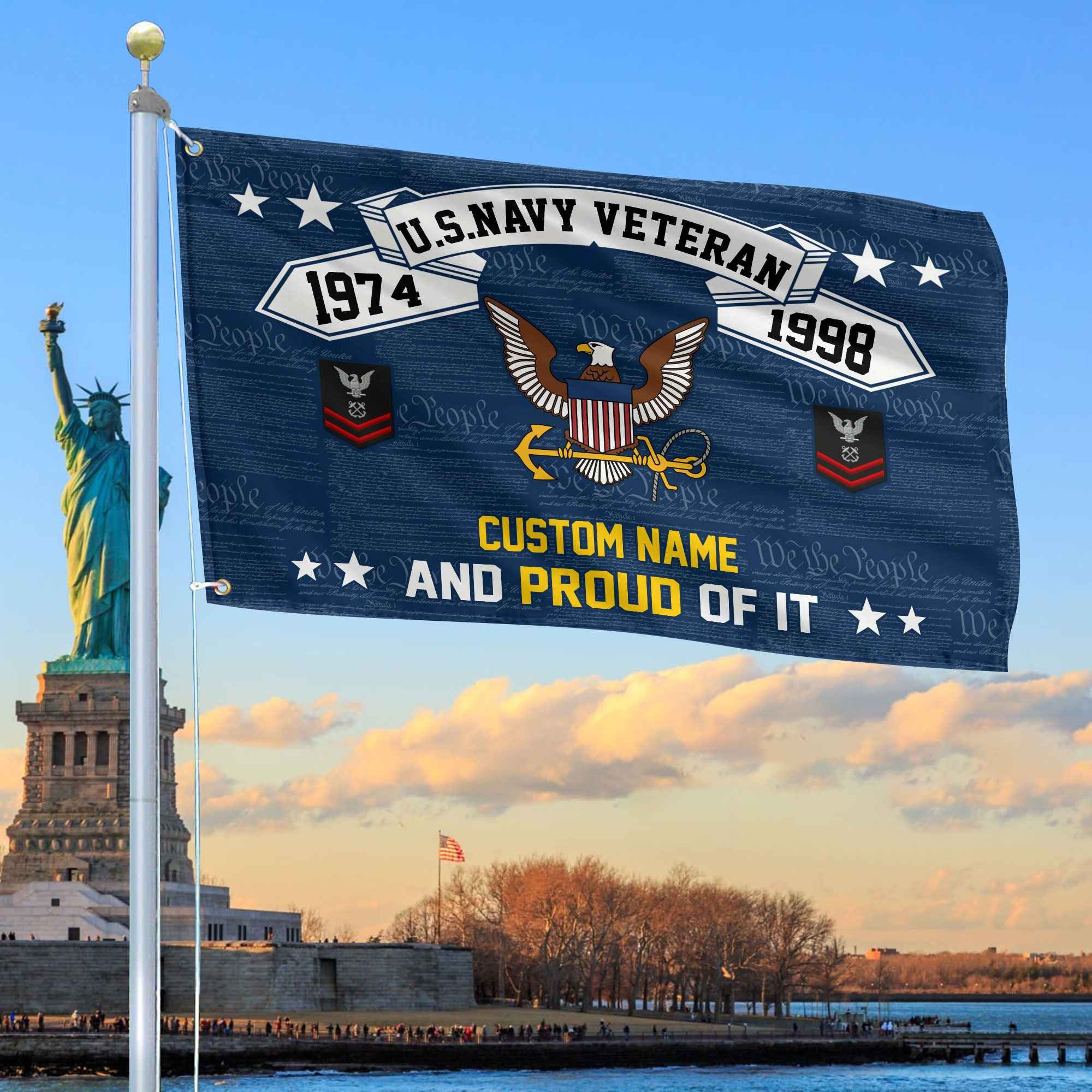 Unique Custom Name, Rank, Year US Navy Grommet Flag, Gifts For Navy Veteran, Gifts For Dad, For Husband, Best Gifts On Father's Day, Independence Day, Veterans Day.