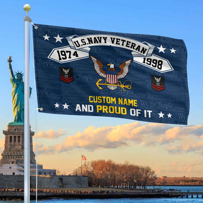 Unique Custom Name, Rank, Year US Navy Grommet Flag, Gifts For Navy Veteran, Gifts For Dad, For Husband, Best Gifts On Father's Day, Independence Day, Veterans Day.
