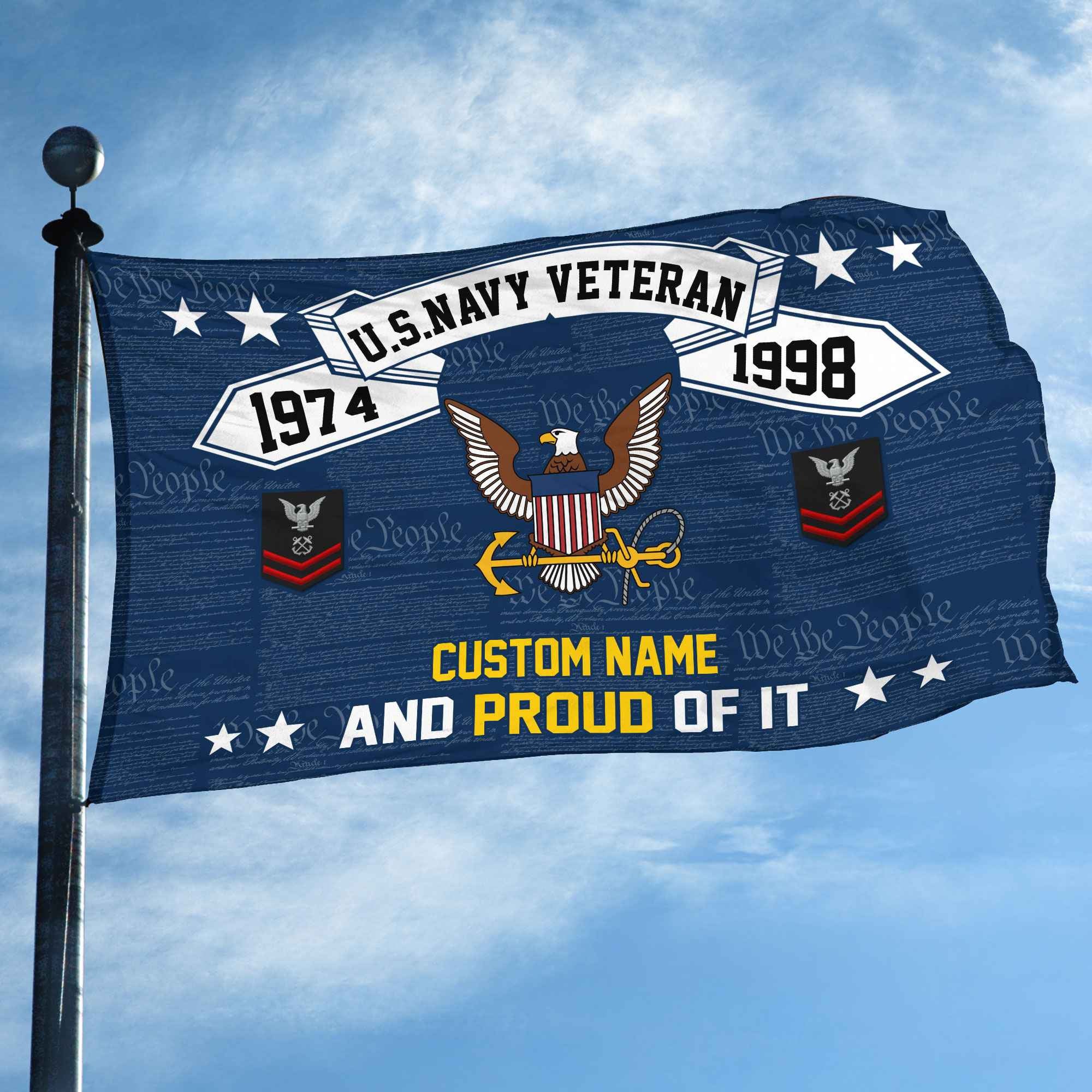 Unique Custom Name, Rank, Year US Navy Grommet Flag, Gifts For Navy Veteran, Gifts For Dad, For Husband, Best Gifts On Father's Day, Independence Day, Veterans Day.