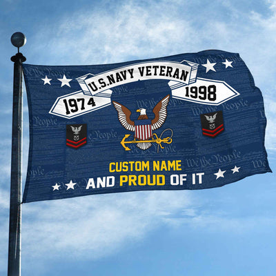 Unique Custom Name, Rank, Year US Navy Grommet Flag, Gifts For Navy Veteran, Gifts For Dad, For Husband, Best Gifts On Father's Day, Independence Day, Veterans Day.