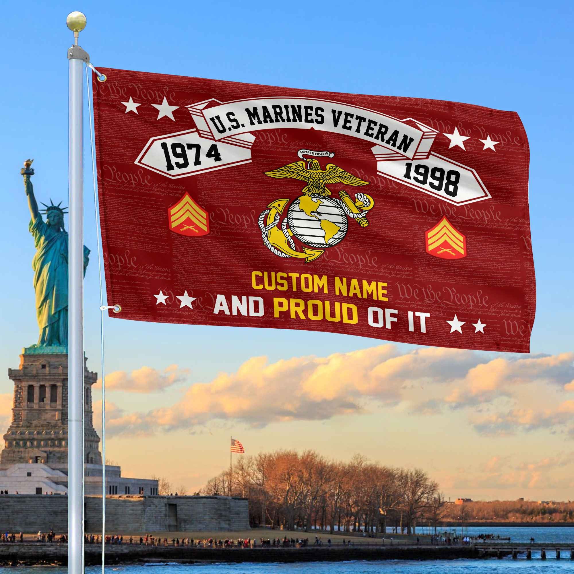 Unique Custom Name, Rank, Year USMC Grommet Flag, Gifts For Marine Veteran, Gifts For Dad, For Husband, Best Gifts On Father's Day, Independence Day, Veterans Day.