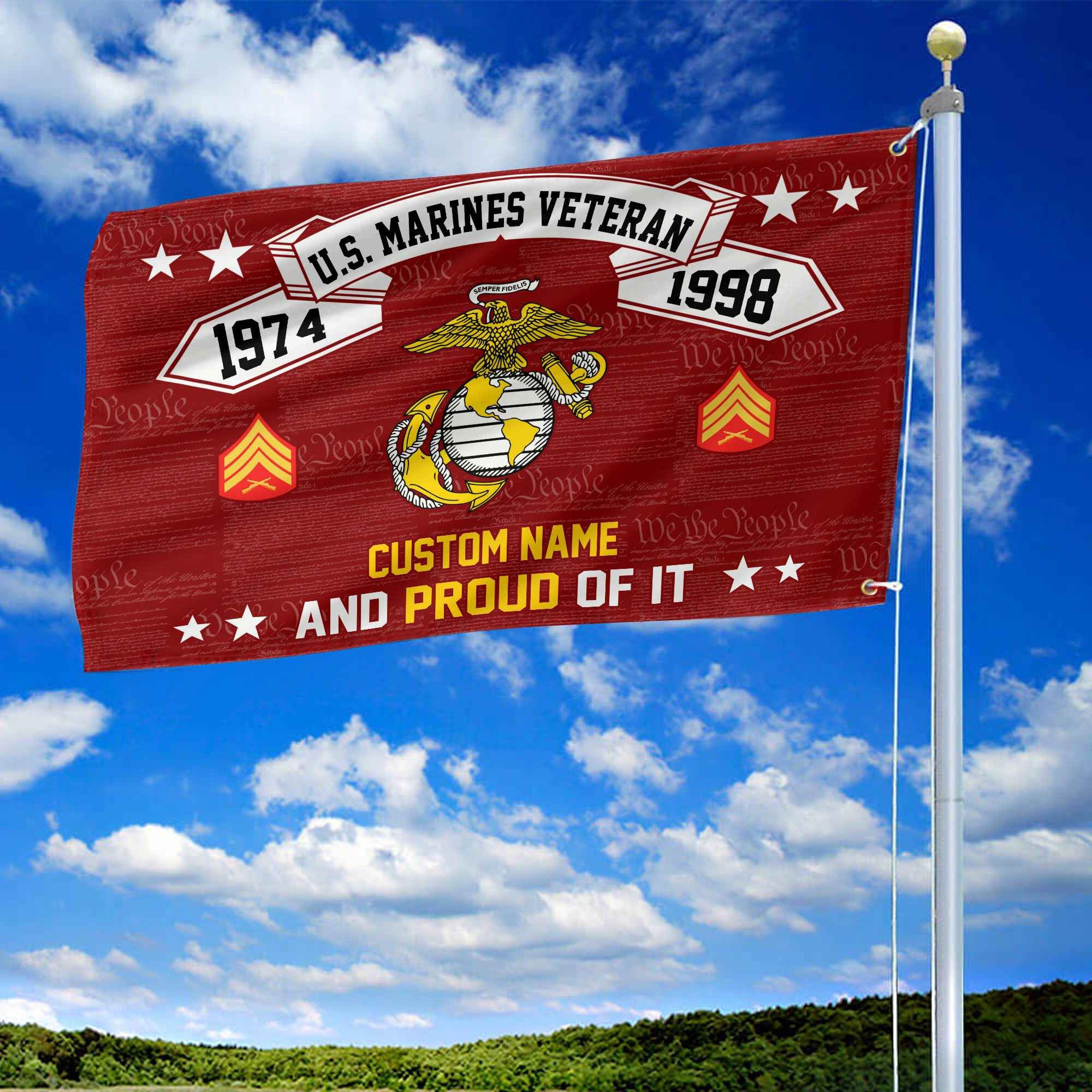 Unique Custom Name, Rank, Year USMC Grommet Flag, Gifts For Marine Veteran, Gifts For Dad, For Husband, Best Gifts On Father's Day, Independence Day, Veterans Day.