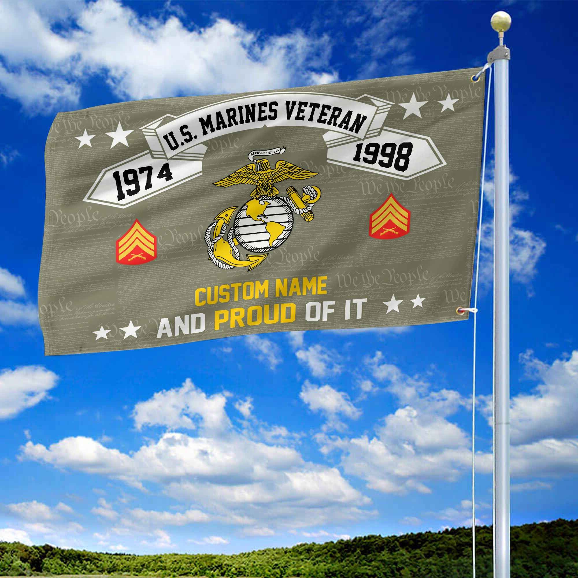 Unique Custom Name, Rank, Year USMC Grommet Flag, Gifts For Marine Veteran, Gifts For Dad, For Husband, Best Gifts On Father's Day, Independence Day, Veterans Day.