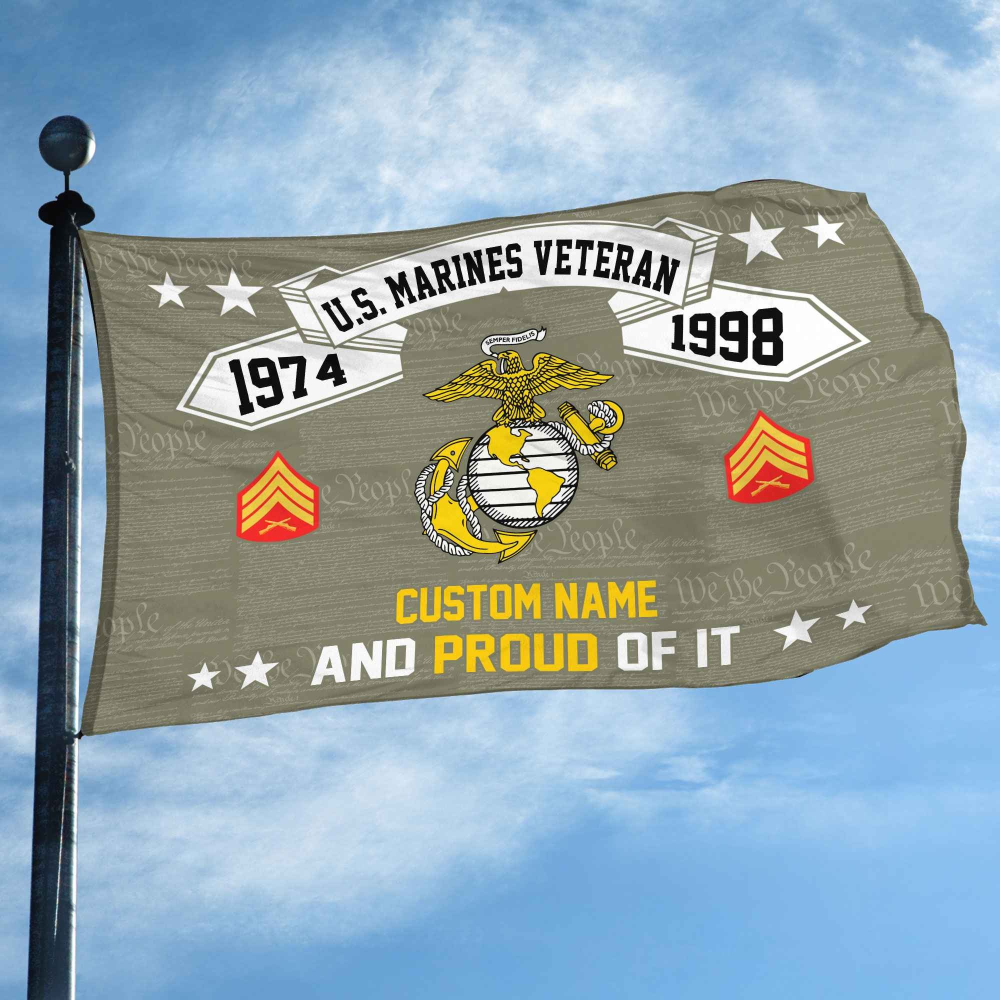 Unique Custom Name, Rank, Year USMC Grommet Flag, Gifts For Marine Veteran, Gifts For Dad, For Husband, Best Gifts On Father's Day, Independence Day, Veterans Day.