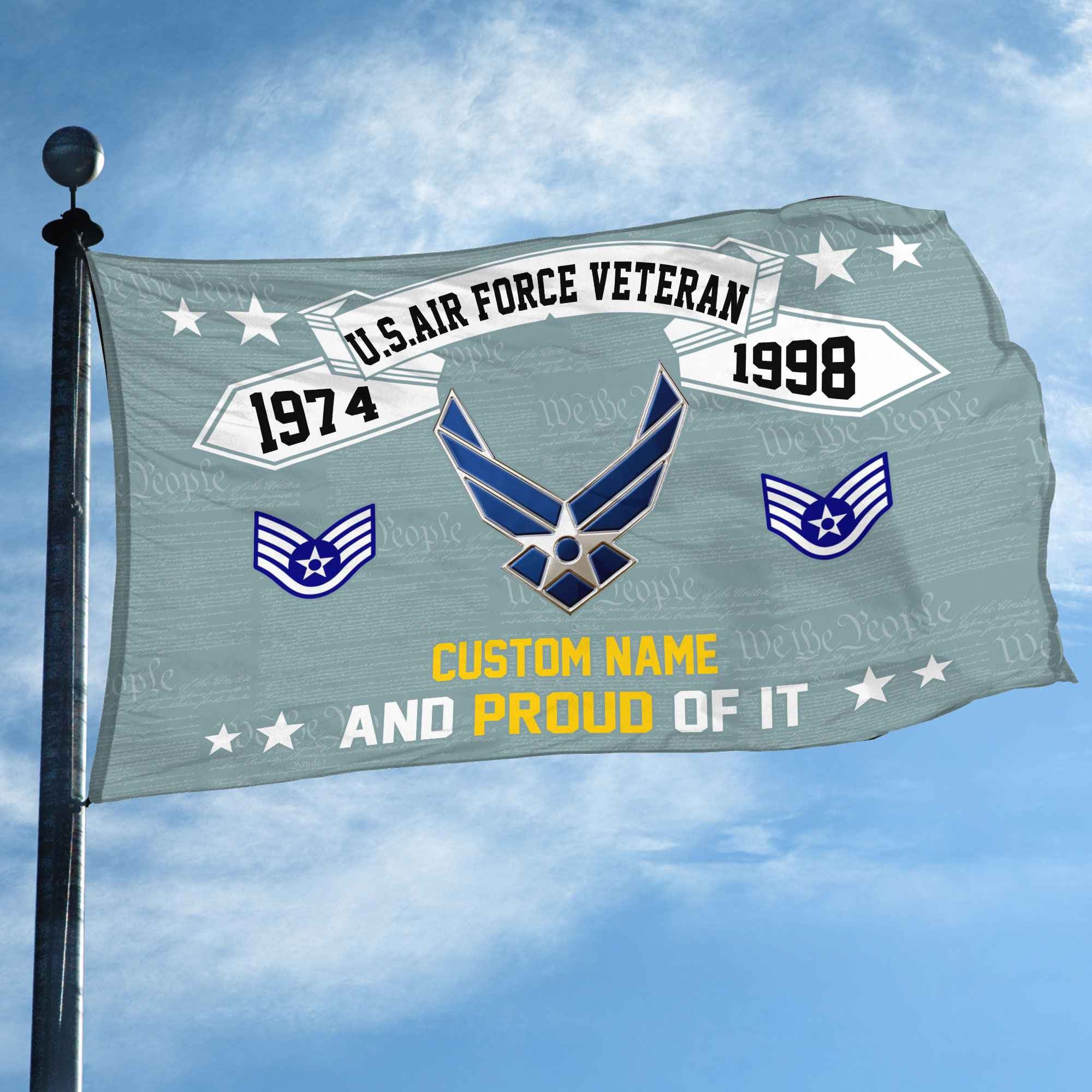Unique Custom Name, Rank, Year USAF Grommet Flag, Gifts For Airforce Veteran, Gifts For Dad, For Husband, Best Gifts On Father's Day, Independence Day, Veterans Day.