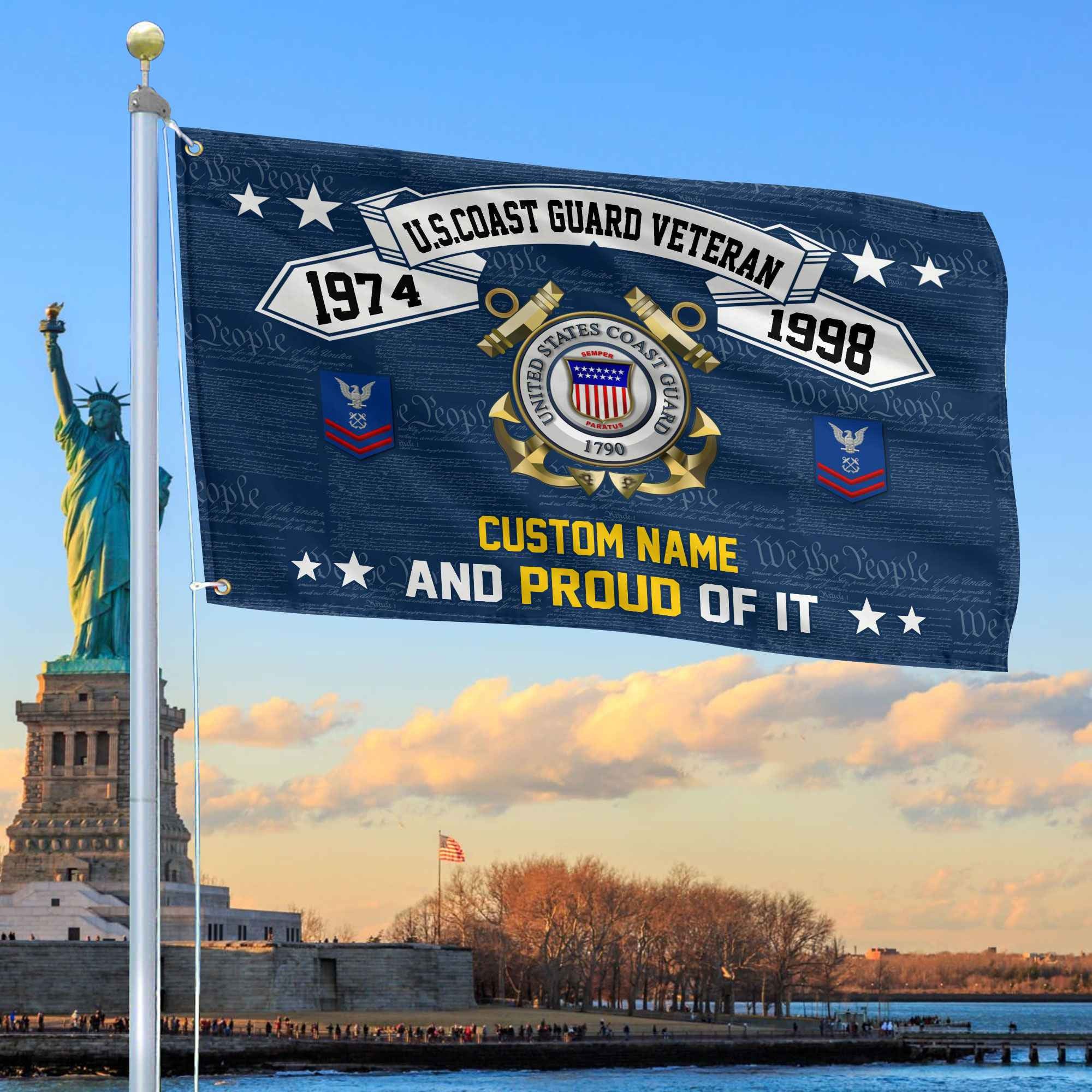 Unique Custom Name, Rank, Year USCG Grommet Flag, Gifts For Coast Guard Veteran, Gifts For Dad, For Husband, Best Gifts On Father's Day, Independence Day, Veterans Day.