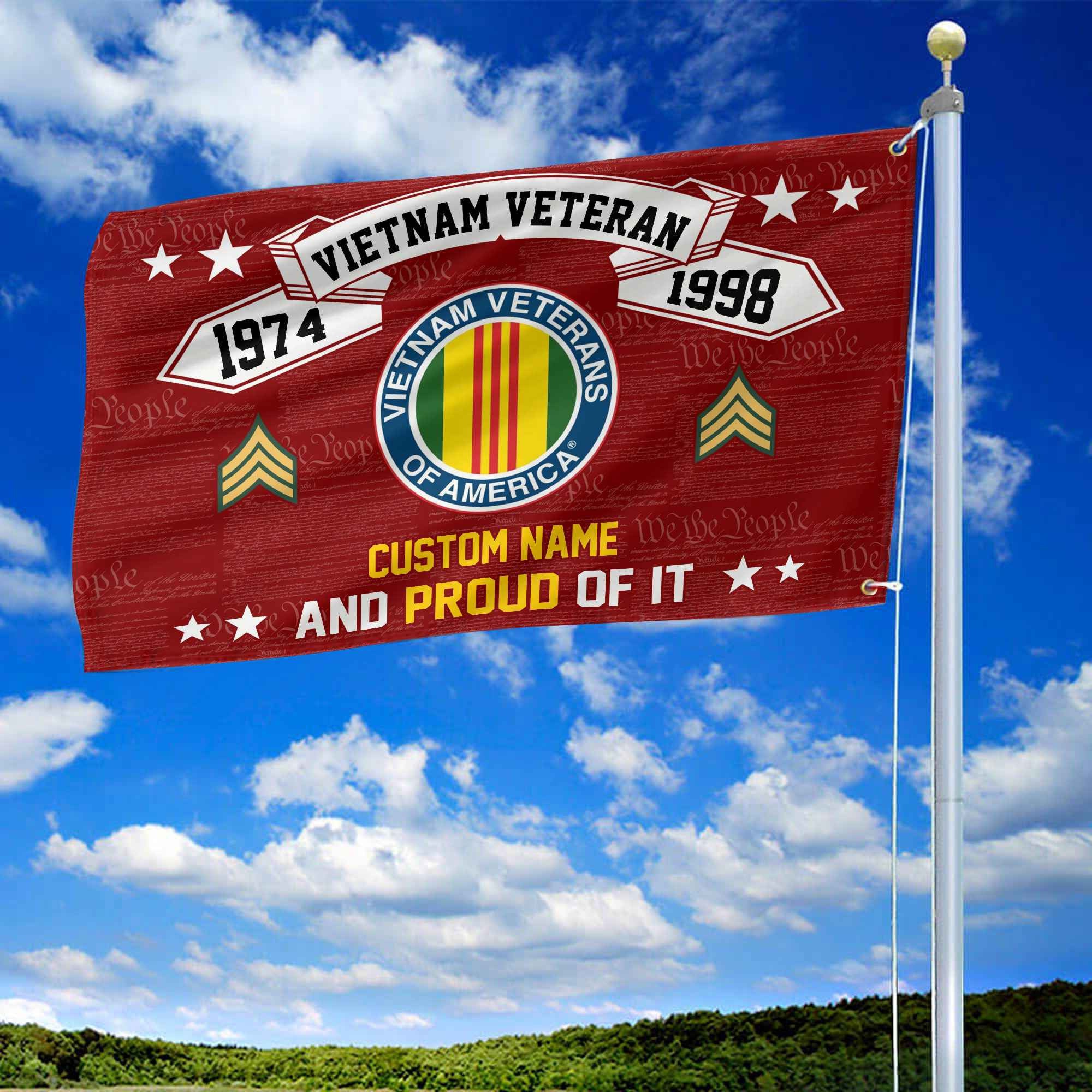 Unique Custom Name, Rank, Year Vietnam Veteran Grommet Flag, Gifts For Vietnam Veteran, Gifts For Dad, For Husband, Best Gifts On Father's Day, Independence Day, Veterans Day.