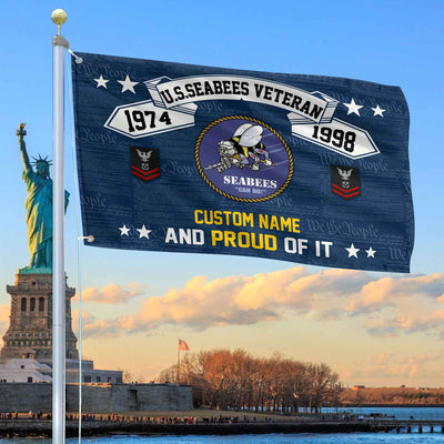 Unique Custom Name, Rank, Year US Seabees Grommet Flag, Gifts For Seabees Veteran, Gifts For Dad, For Husband, Best Gifts On Father's Day, Independence Day, Veterans Day.