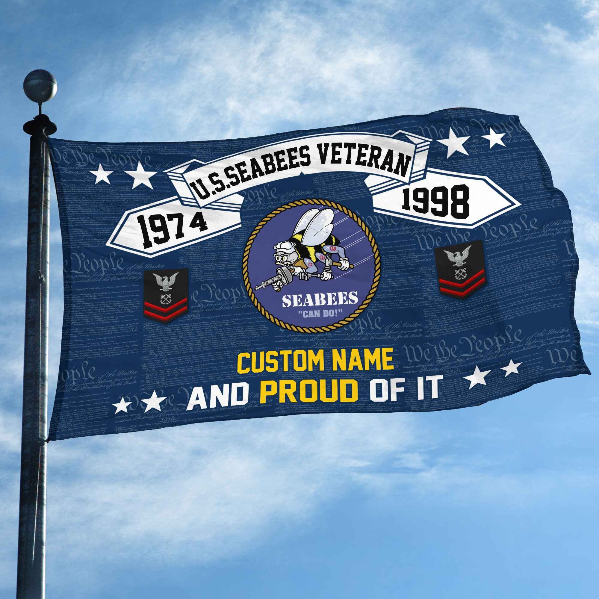 Unique Custom Name, Rank, Year US Seabees Grommet Flag, Gifts For Seabees Veteran, Gifts For Dad, For Husband, Best Gifts On Father's Day, Independence Day, Veterans Day.