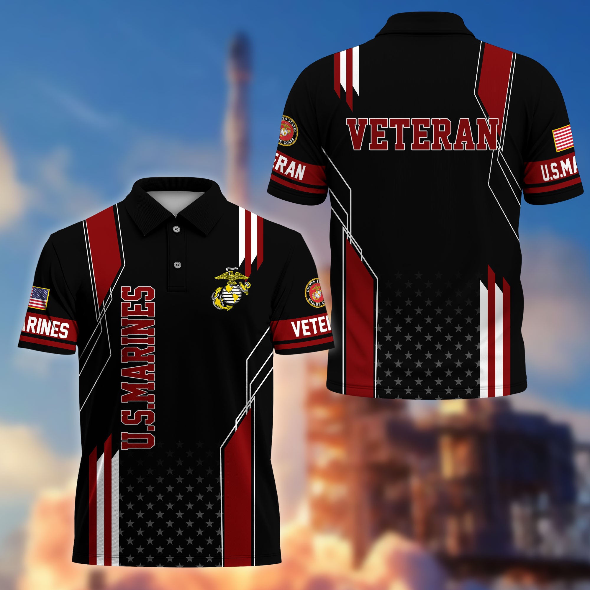 Premium US Veterans Polo Shirt, Gifts For US Veterans, Best Gifts On Father's Day, Armed Forces Day, Independence Day, Veterans Day.