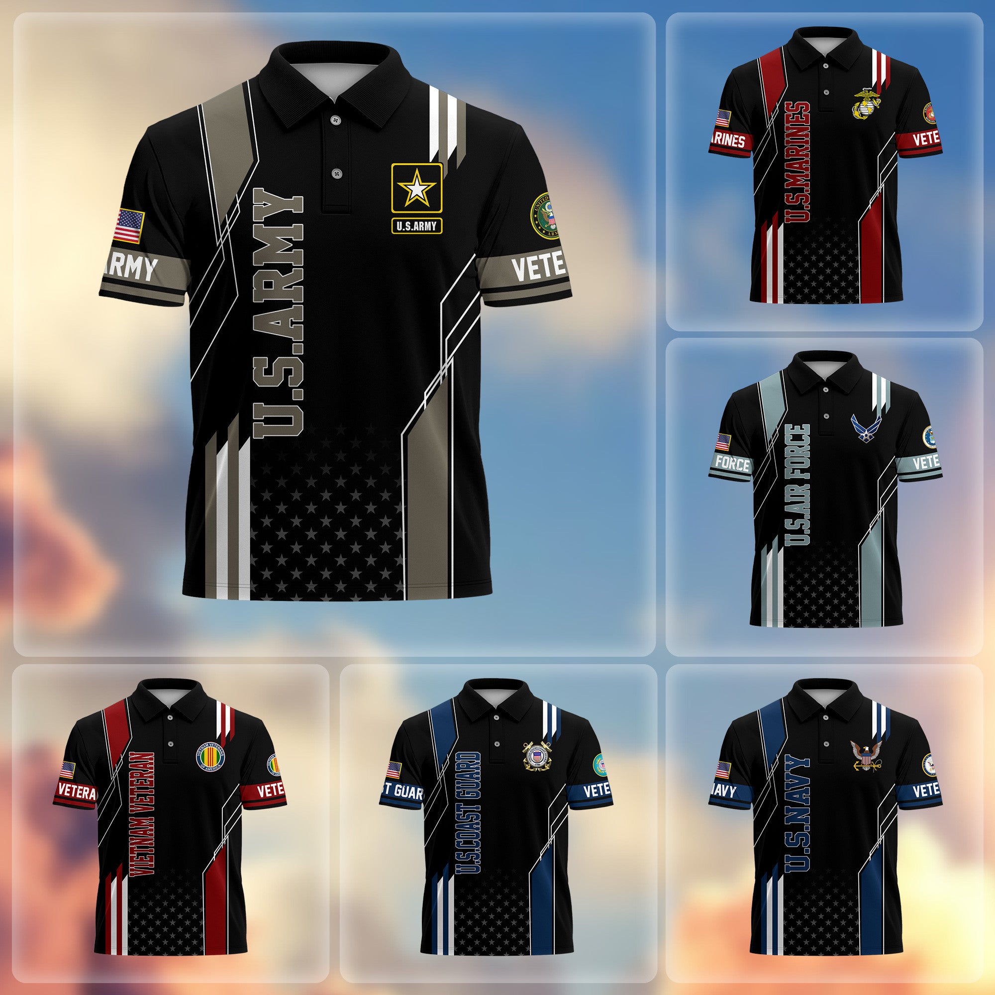 Premium US Veterans Polo Shirt, Gifts For US Veterans, Best Gifts On Father's Day, Armed Forces Day, Independence Day, Veterans Day.