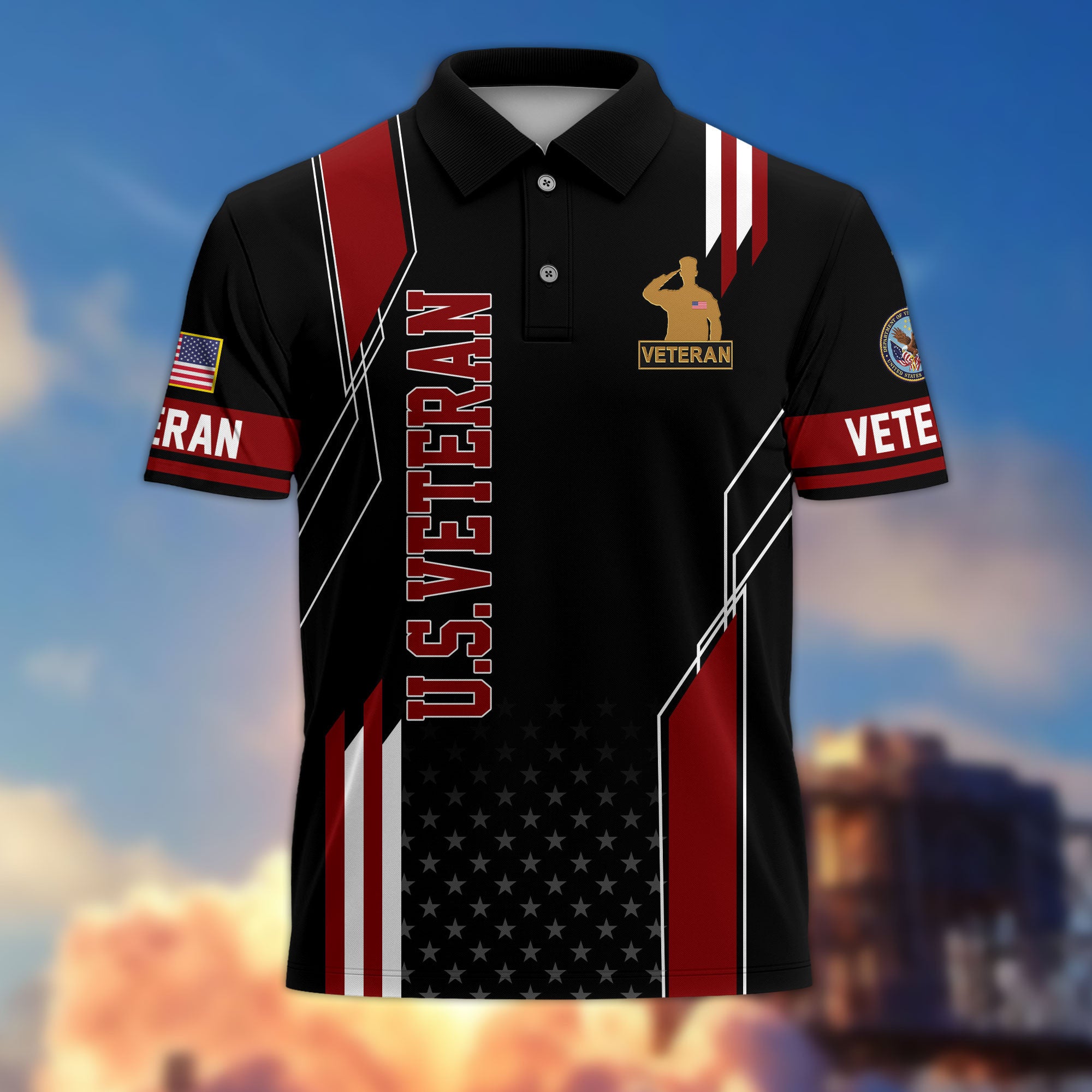 Premium US Veterans Polo Shirt, Gifts For US Veterans, Best Gifts On Father's Day, Armed Forces Day, Independence Day, Veterans Day.