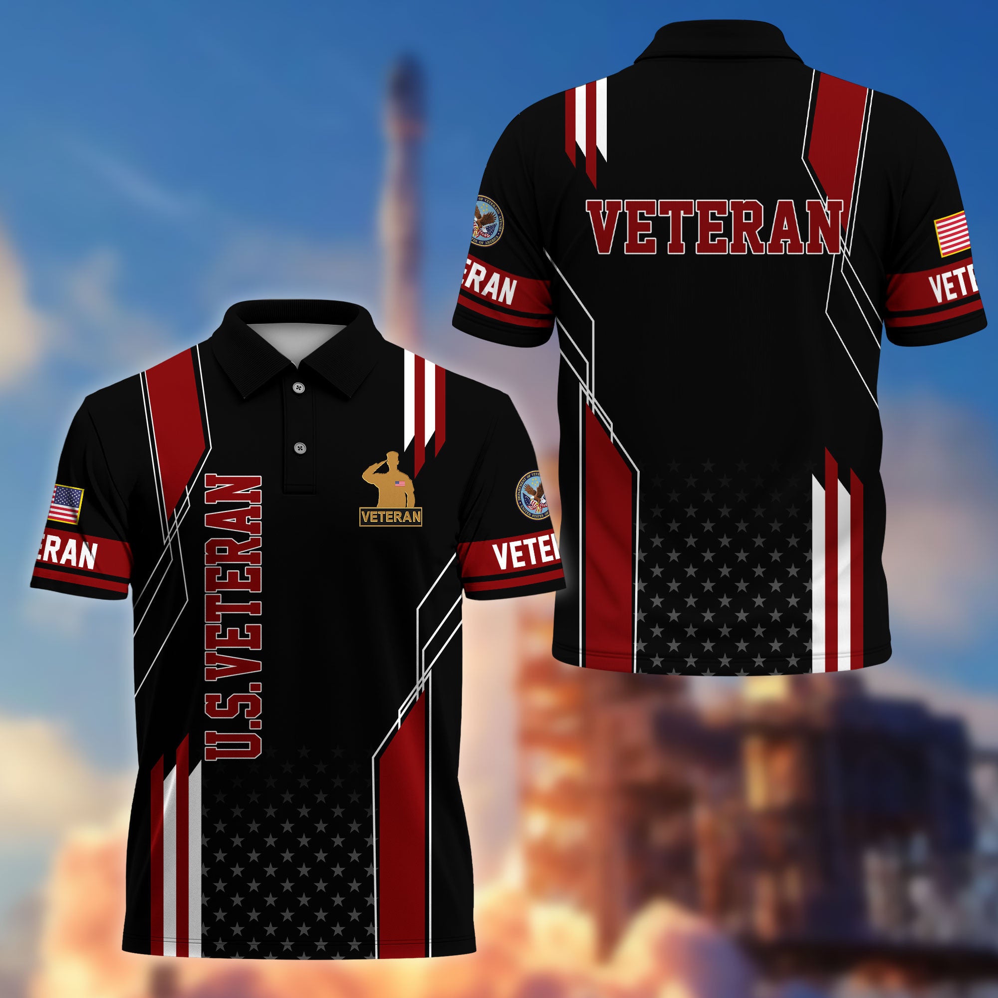 Premium US Veterans Polo Shirt, Gifts For US Veterans, Best Gifts On Father's Day, Armed Forces Day, Independence Day, Veterans Day.