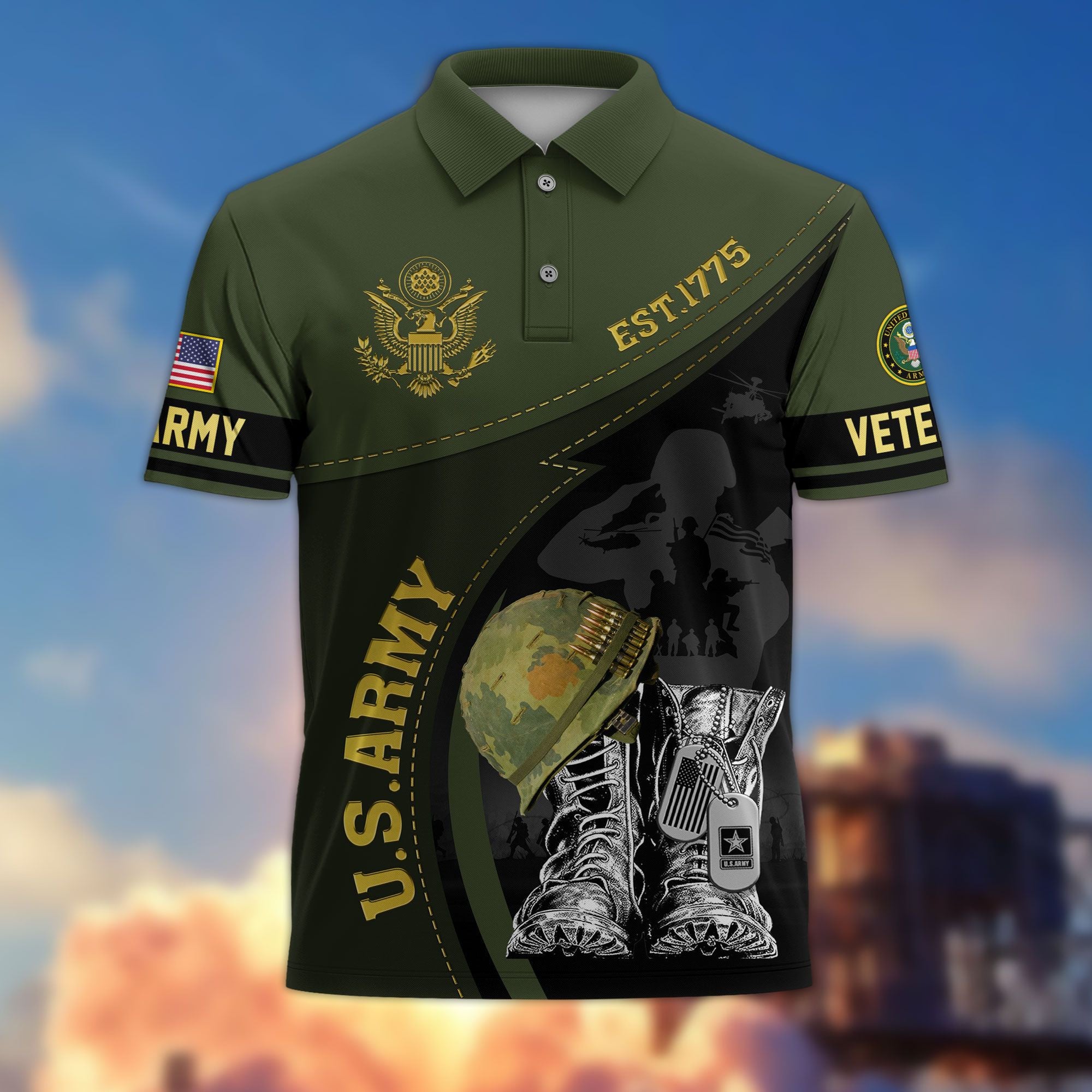 Premium US Veterans Polo Shirt, Gifts For US Veterans, Best Gifts On Father's Day, Armed Forces Day, Independence Day, Veterans Day.
