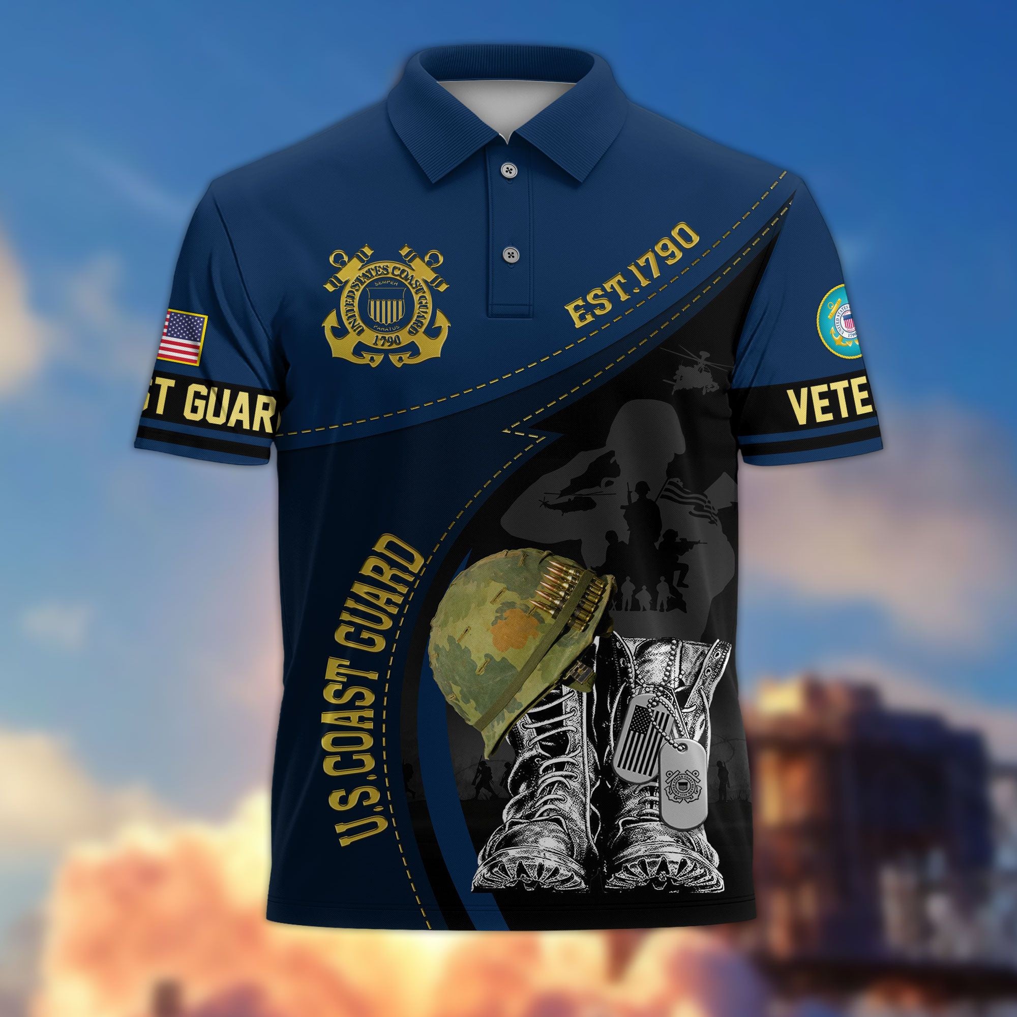Premium US Veterans Polo Shirt, Gifts For US Veterans, Best Gifts On Father's Day, Armed Forces Day, Independence Day, Veterans Day.