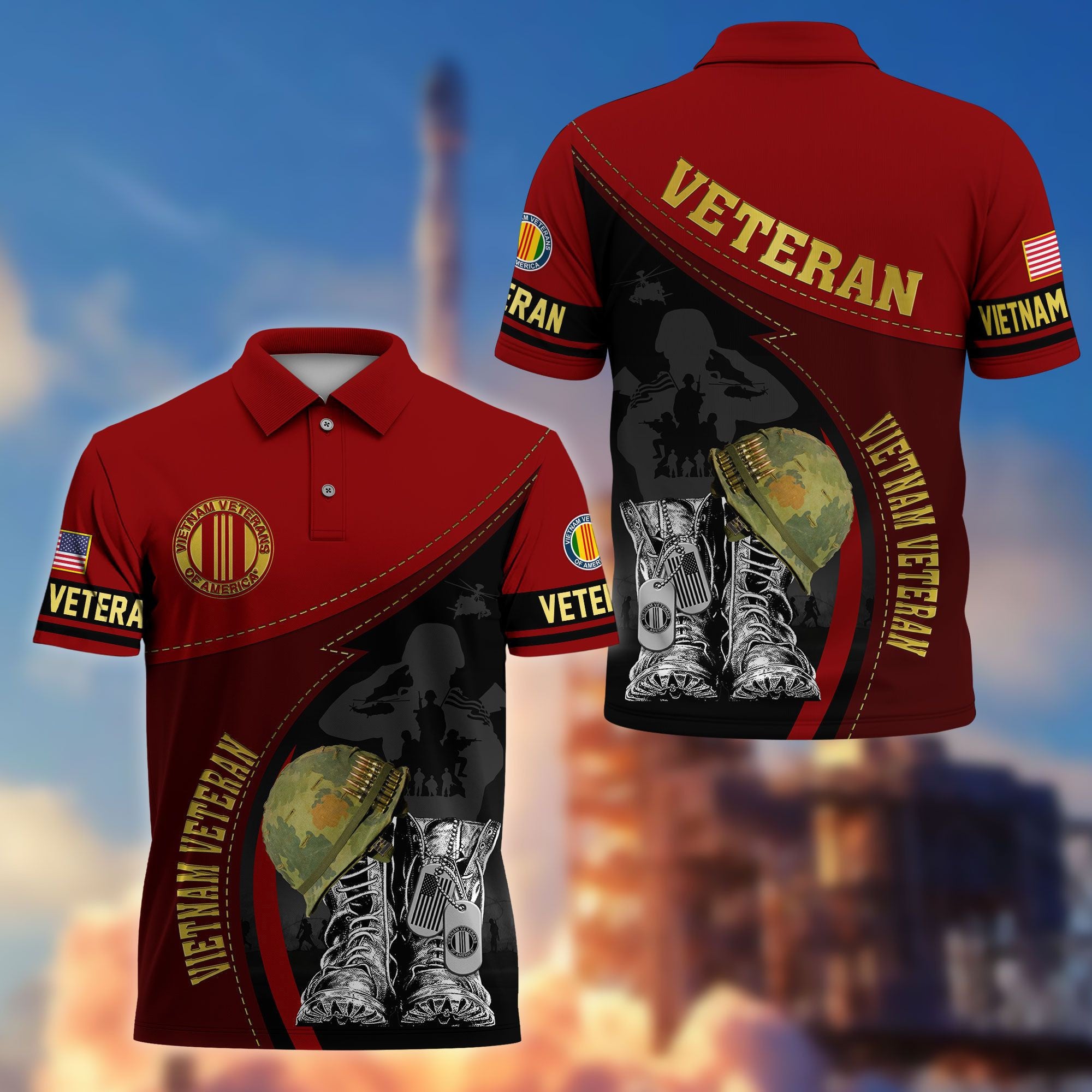 Premium US Veterans Polo Shirt, Gifts For US Veterans, Best Gifts On Father's Day, Armed Forces Day, Independence Day, Veterans Day.