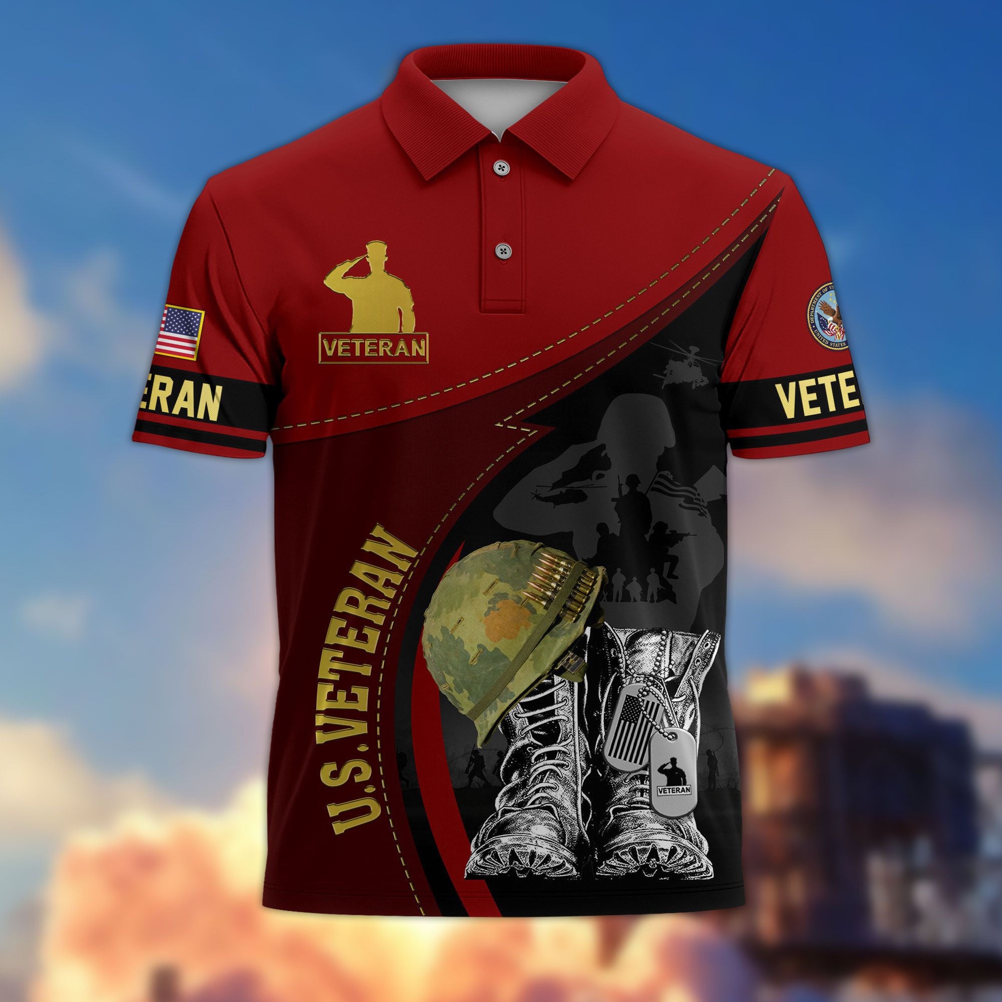 Premium US Veterans Polo Shirt, Gifts For US Veterans, Best Gifts On Father's Day, Armed Forces Day, Independence Day, Veterans Day.