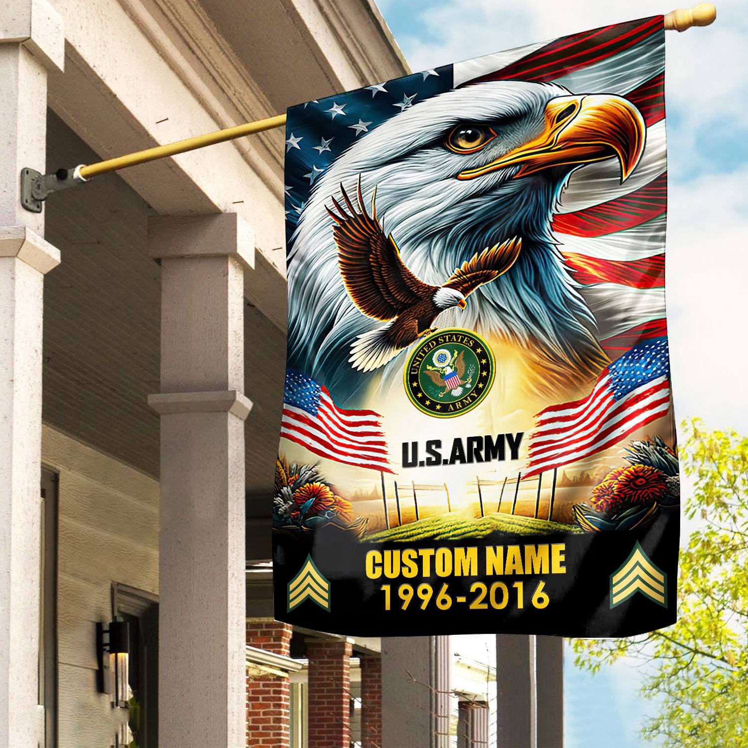 Premium Custom Name, Rank US Army Flag, Gift For Army Veteran, American Flag, Patriotic Flag, Garden Flag, House Flag, Best Gifts On Father's Day, Independence Day, Veterans Day.