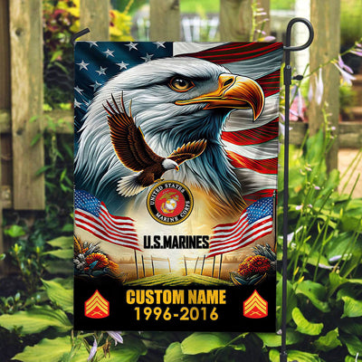 Premium Custom Name, Rank USMC Flag, Gift For Marine Veteran, American Flag, Patriotic Flag, Garden Flag, House Flag, Best Gifts On Father's Day, Independence Day, Veterans Day.