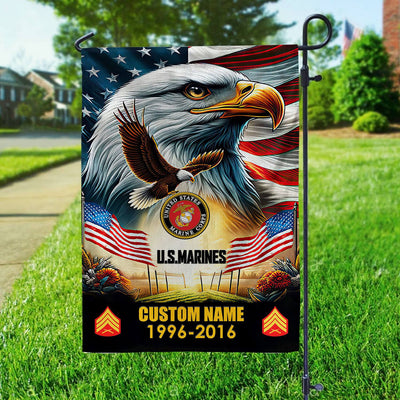 Premium Custom Name, Rank USMC Flag, Gift For Marine Veteran, American Flag, Patriotic Flag, Garden Flag, House Flag, Best Gifts On Father's Day, Independence Day, Veterans Day.
